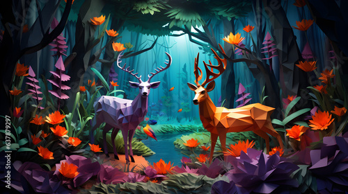 origami deer creative art paper folding reflect nature conservation,Generative AI.