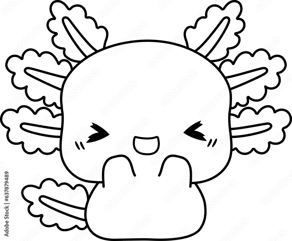 Kawaii Axolotl Coloring Page, Kawaii Salamander Outline Stock Vector ...