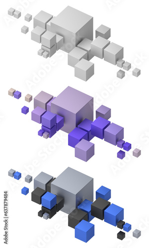 Set of abstract geometric compositions, 3d render