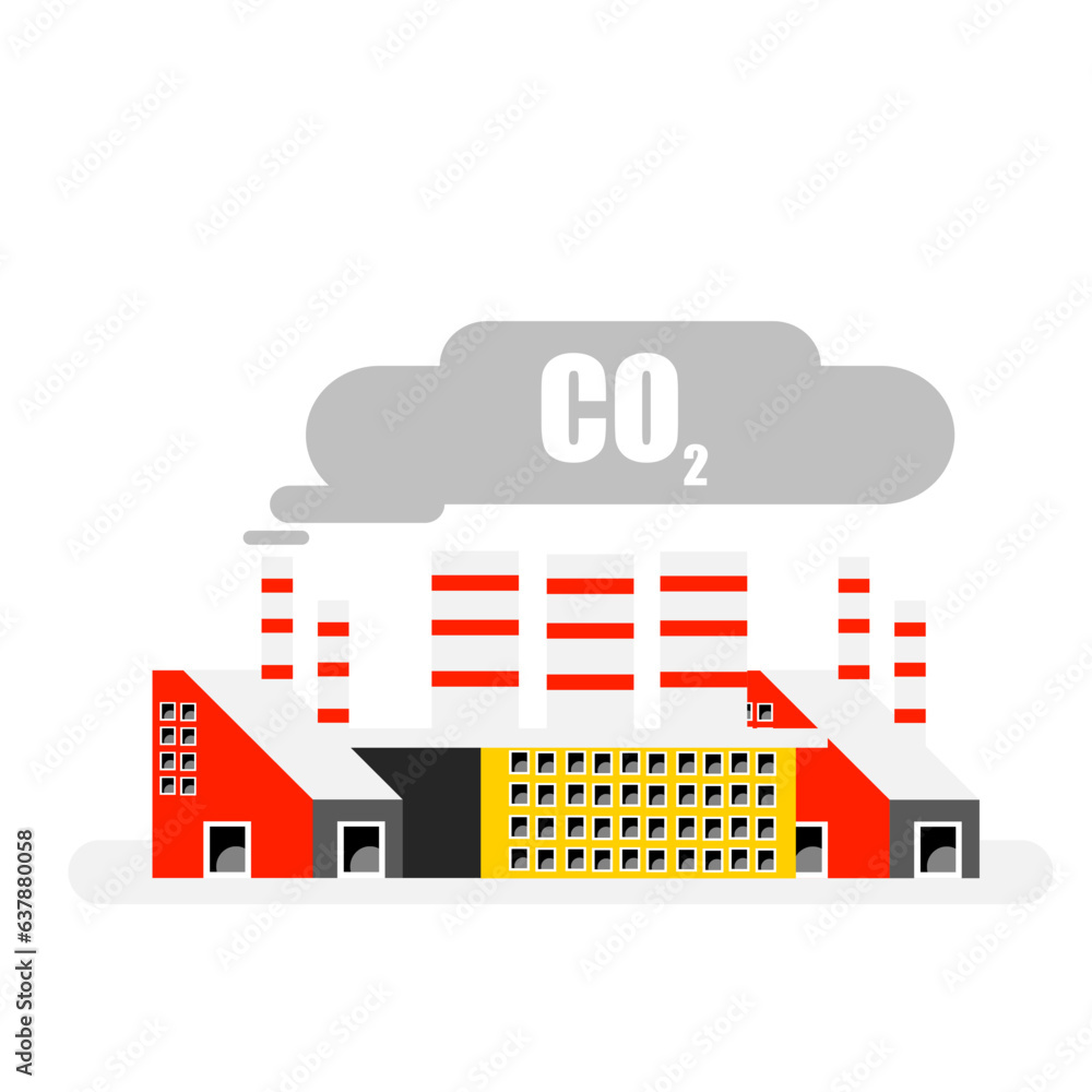 illustration of a factory, carbon emissions.