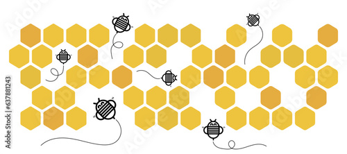  Hexagon bee hive art design,  Honeycomb yellow pattern vector illustration.
