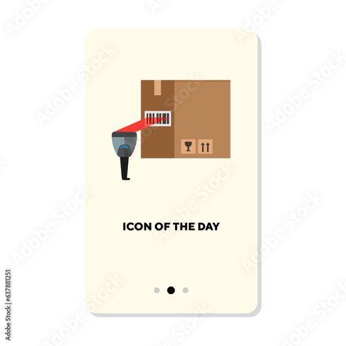 Barcode scanner and package or cargo flat icon. Vertical sign or vector illustration of post service or delivery element. Delivery, transportation concept for web design and apps