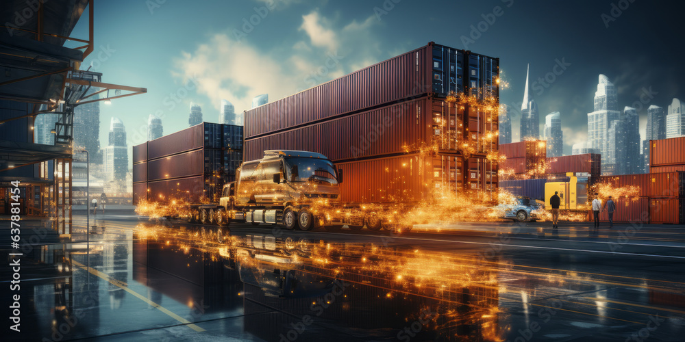 Fototapeta premium Logistics and transportation, Network distribution of Container Cargo. .