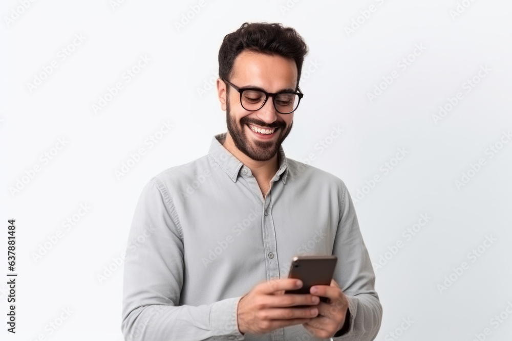 man with phone on white background. . man with phone on white background. .