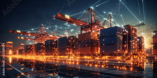 Slika na platnu Logistics and transportation, Network distribution of Container Cargo