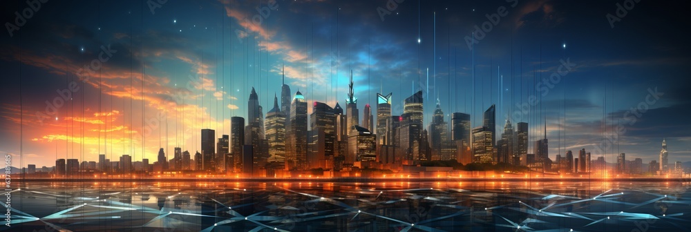 Fototapeta premium Trading and real estate investing concept with graph data and digital stock market. .