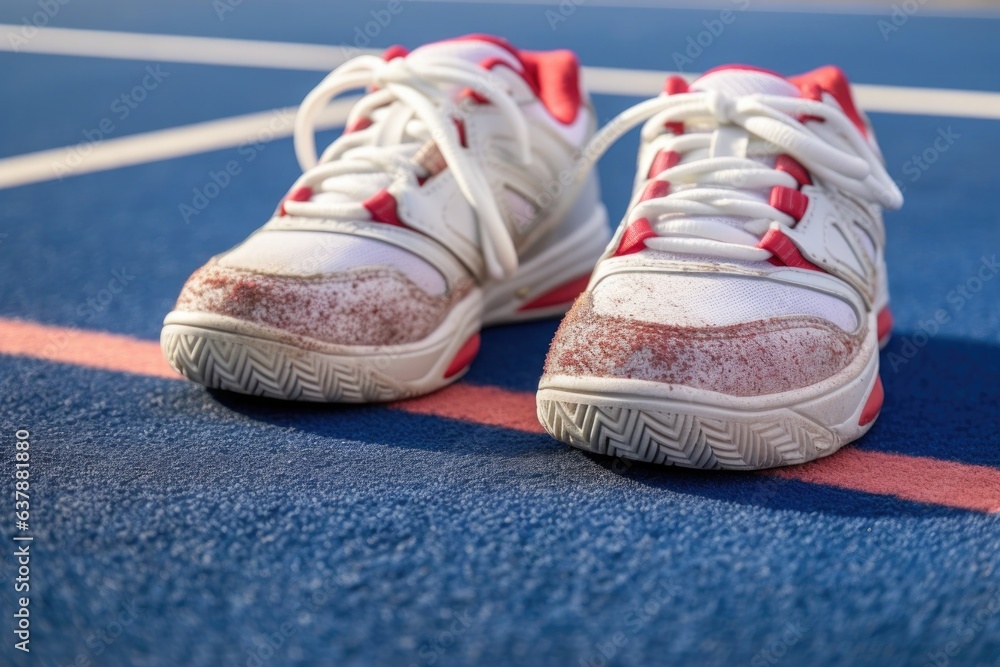 close-up of tennis shoes sliding on the court surface