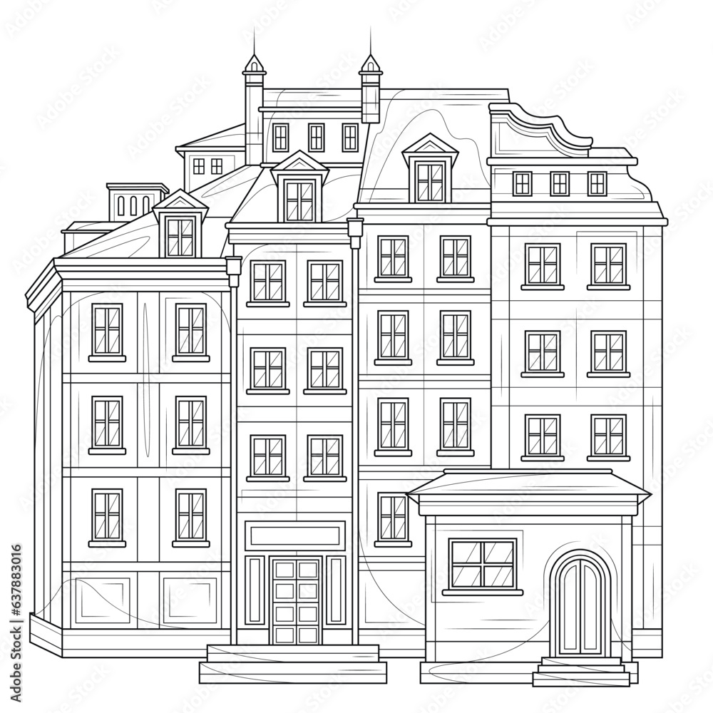 Building.Coloring page antistress for children and adults.