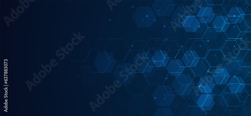 Digital technology background. Abstract hexagons background with lines and dots. Design for science, medicine or technology