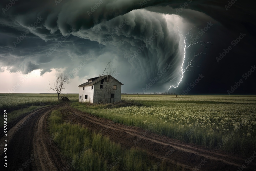 inside perspective of a tornado ripping through a field
