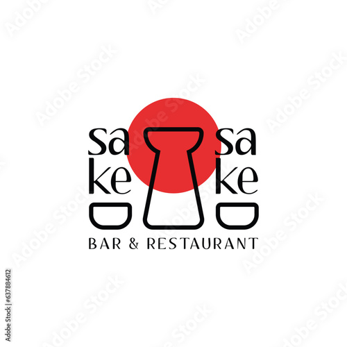 outline Japanese sake icon logo vector design template for bar and restaurant business company