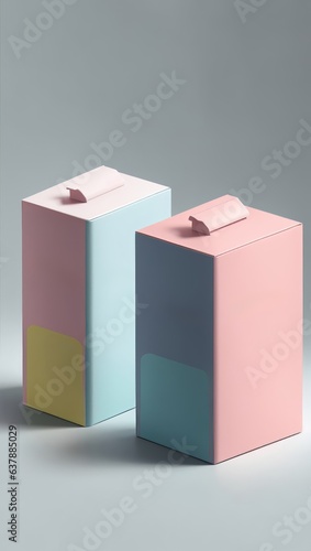 Minimalistic Milkbox Design Multi Pastel Colors Pink, Blue Hue, Yellow, Isolated Background