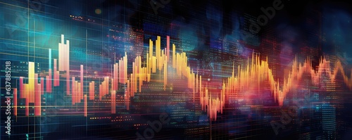 Stock market data photo realistic illustration - Generative AI. © Mariia