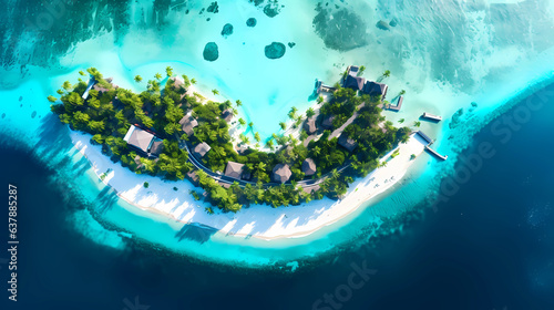 Illustration of a beautiful aerial view of a tropical island © Alek