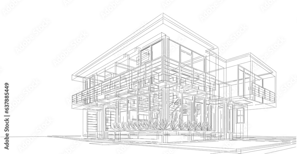 Modern house sketch 3d rendering Modern house sketch 3d rendering