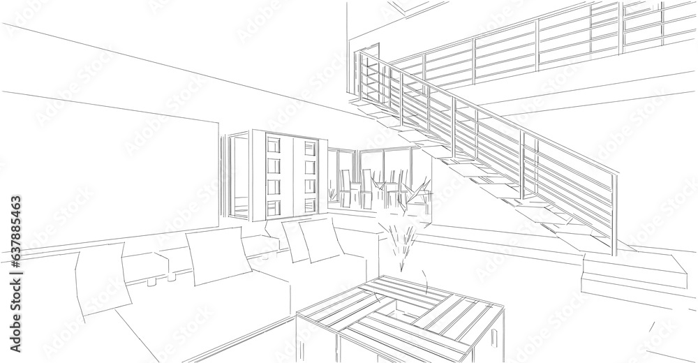 Modern house sketch 3d rendering Modern house sketch 3d rendering