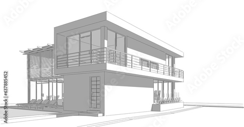 Modern house sketch 3d rendering