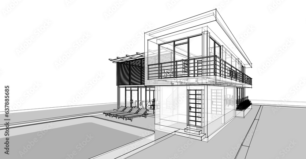 Modern house sketch 3d rendering Modern house sketch 3d rendering