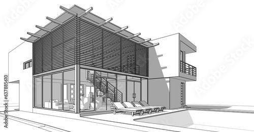 Modern house sketch 3d rendering