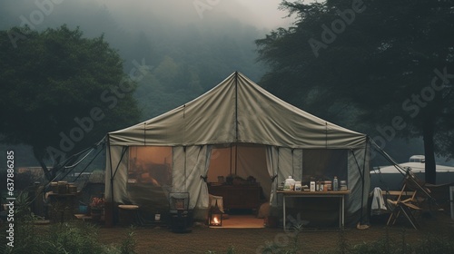 Generative AI, Camping outdoor concept in neutral muted colors, tourist camp © DELstudio