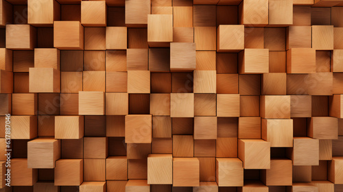 Wooden cubes pattern background 3d illustration square