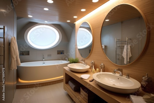 yachts bathroom with sleek fixtures and clean design