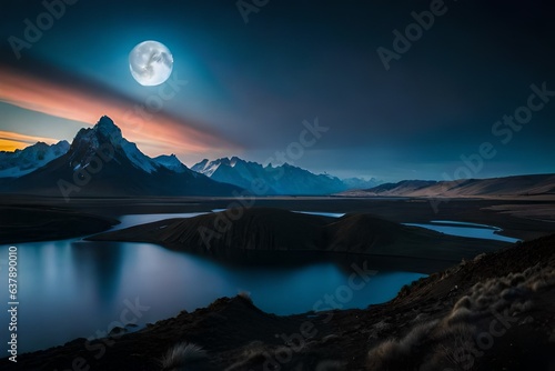  moon landscape with mountains and lake generated by AI tool