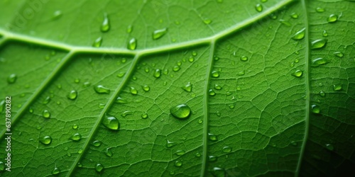 Closeup - of green plant leaves with water droplets. Natural background, generative ai