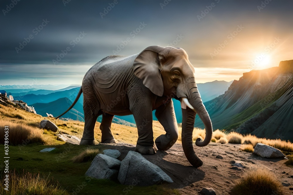 elephant on the mountain generated by AI tool