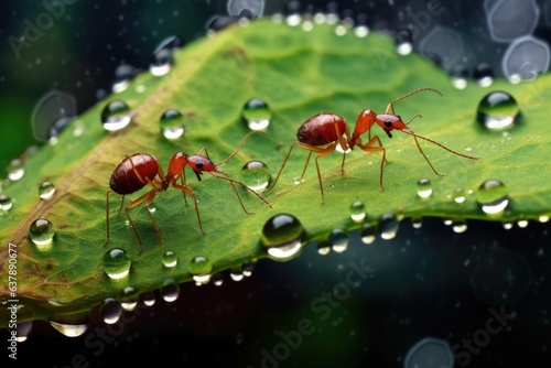 ants carrying leaves with morning dewdrops © Alfazet Chronicles