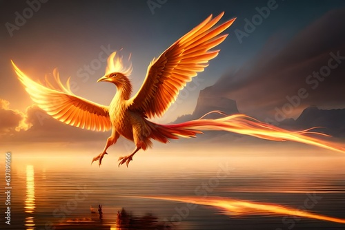 epics bird with fire generated by AI tool photo