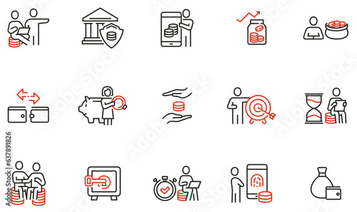 Vector Set of Linear Icons Related to Business investment, Trade Service, Investment Strategy and Finance Management. Mono Line Pictograms and Infographics Design Elements - part 8