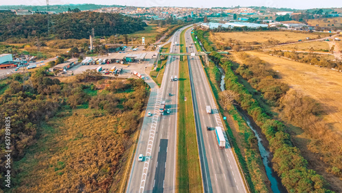 Visão aérea da Rodovia Ayrton Senna na altura da cidade de Itaquá em São Paulo  photo