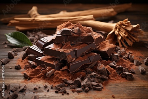 Wallpaper Mural cocoa beans and chocolate shavings on wooden surface Torontodigital.ca