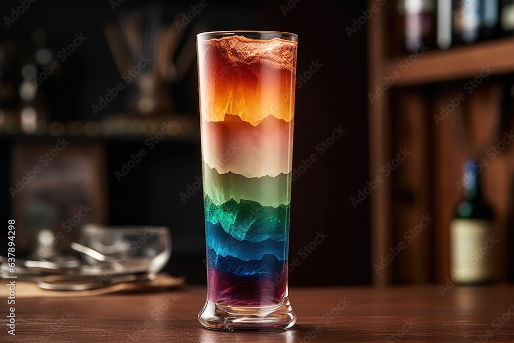 layered cocktail with distinct colors in a tall glass layered cocktail with distinct colors in a tall glass