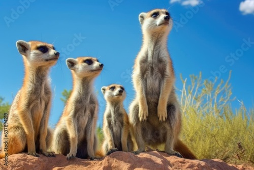 Fotografie, Obraz group of meerkats with one on watch duty