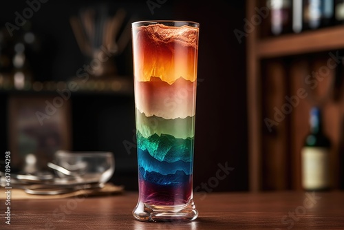 layered cocktail with distinct colors in a tall glass