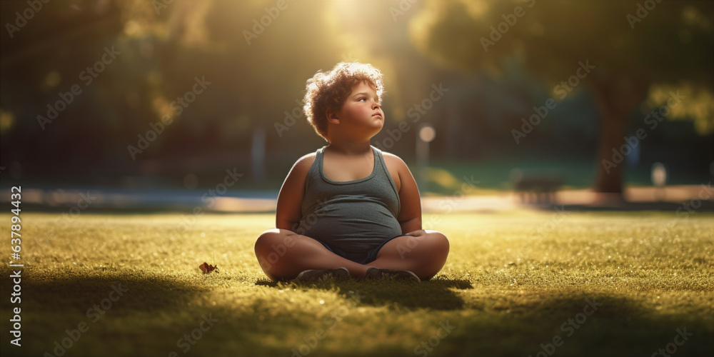 portrait of an overweight child. Generative AI - obrazy, fototapety, plakaty 