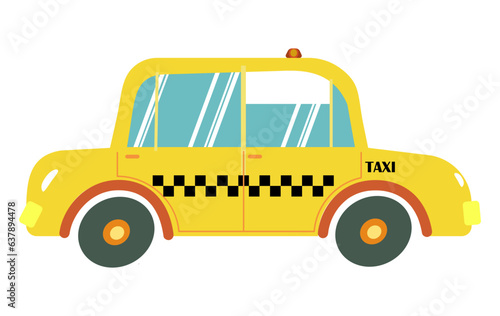 Taxi Yellow Car old style Isolated on white background. Vector Illustration. Cute cartoon illustratoin.