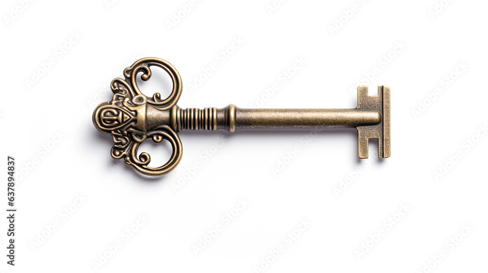 Old key isolated on white background. Generative ai Old key isolated on white background. Generative ai