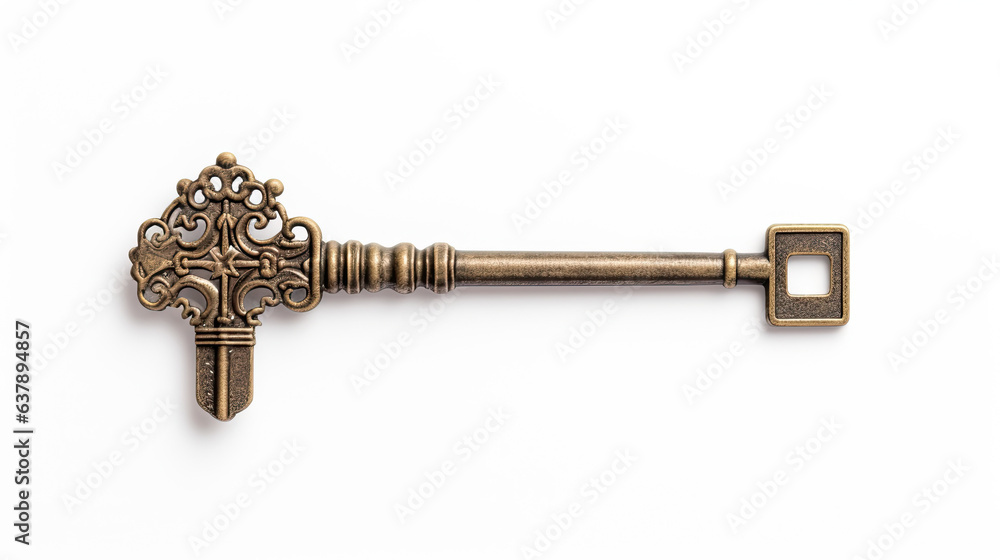 Old key isolated on white background. Generative ai Old key isolated on white background. Generative ai
