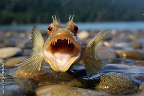 mudskipper with open mouth displaying its gills photo