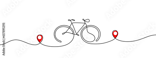 Bike mileage with finish point. Bicycle and route. Travel destination symbol