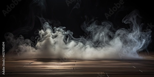 Mystical veil. Dance of fog and light in dark. Abstract noir elegance. Intriguing embrace. Allure of swirling white smoke