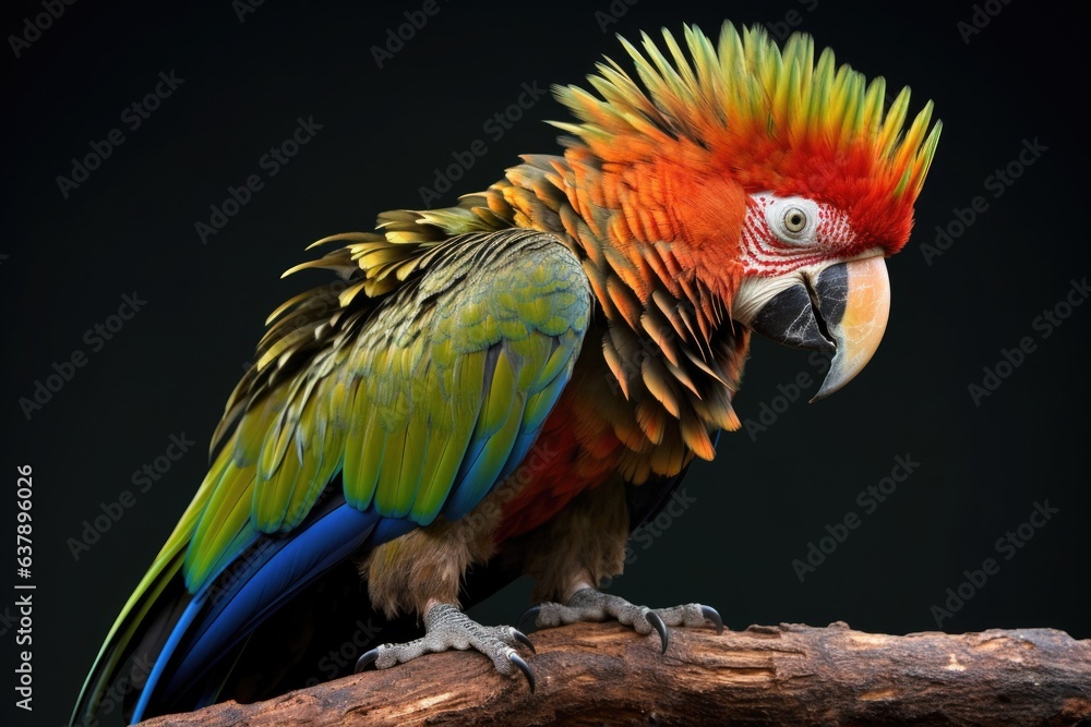 Fototapeta premium parrot perched on a branch, grooming its tail feathers