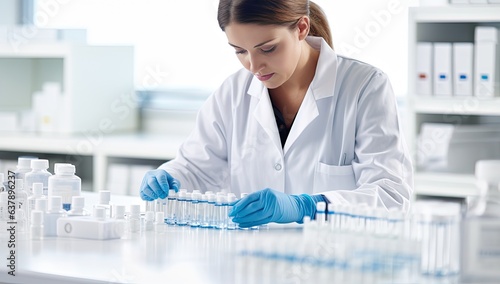 Female researcher carrying out scientific research in a lab photo