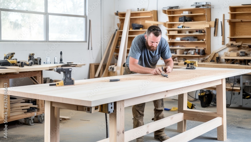 carpenter working with a planer in a carpentry workshop carpenter working with a planer in a carpentry workshop