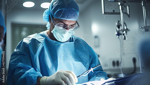 Surgeons in operating room. Group of surgeons in operating room with surgery equipment. Medical background