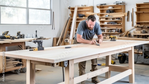 carpenter working with a planer in a carpentry workshop