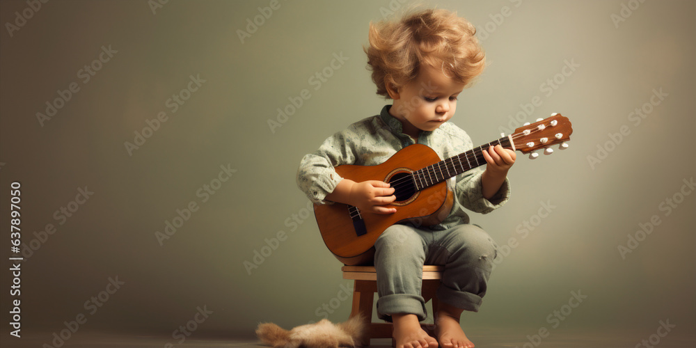 A Child Learning How To Play a Musical Instrument. 